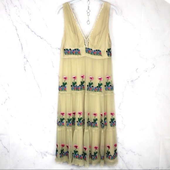 NWT Tibi Cream Silk Floral Embroidered Dress Size 6 - Picture 2 of 13